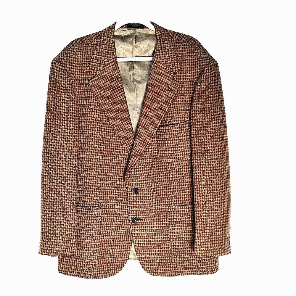 VTG Evan Picone Pure Wool Brown Signature Herringbone Tweed Blazer Sportscoat 40